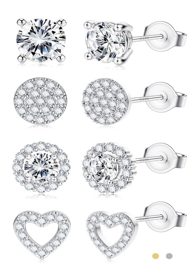 SAILIMUE Hypoallergenic Sterling Silver Stud Earrings for Women Men Brilliant Heart Knot Round Cubic Zirconia Earring Studs for Sensitive Ears Gold Silver Tone - Image 1